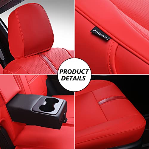 Ptyyds Fit 2014-2019 Toyota Highlander Car Seat Covers 8 Seater Pu Leather Seat Cover For 2014 2015 2016 2017 2018 2019 Toyota Highlander Accessories (2014-2019 W/Second Row 40/60 Split,Red) #TOP5