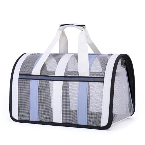 Treer Trasportino Pieghevole per Gatti e Cani Piccoli, Borsa da Passeggio Morbida per Animali Domestici, Viaggio Aereo, Tracolla (40 * 27 * 24cm, Azzurro)