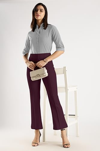 Image of SWADESI STUFF Women's Bell Bottom Trousers - High Waisted Wide Leg Palazzo Pants | Stretchy Cotton Blend Retro Pants for Casual, Office, Party