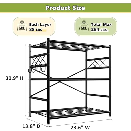 Image of Durayloly 3Tier Storage Shelves Metal Shelving Unit Organizer,Adjustable Wire Shelving Rack Pantry Kitchen with Hooks,Shelves for Laundry,Office and Bathroom closet shelves 23.6 inch W x 13.8 inch D x 30.9 inch H