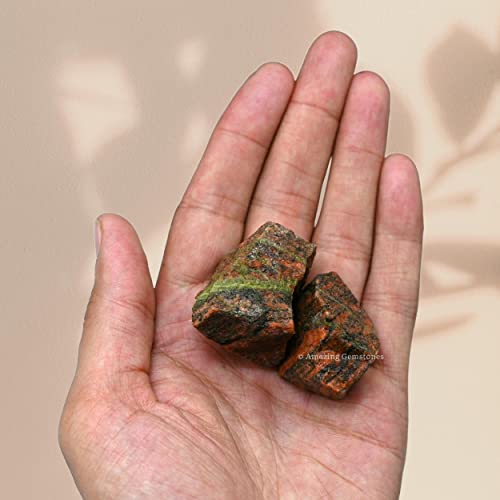 Image of Amazing Gemstone Unakite Raw Crystals and Healing Stones, Natural Rocks for Tumbling and DIY Raw Stones and Crystals (5 Pieces)
