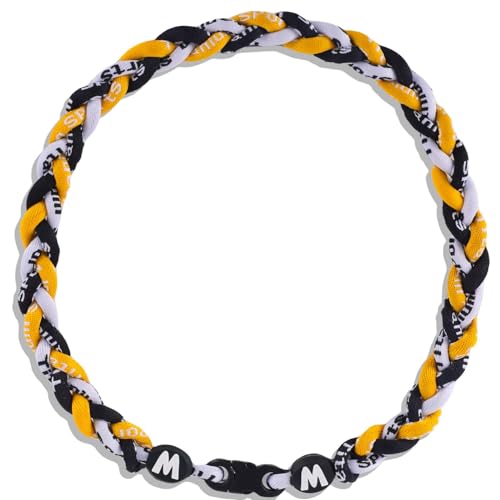 Willtok Premium 18inch Baseball Necklace w/Nylon Tri-Braided Rope Tornado Design (18 inch, Yellow Black White)