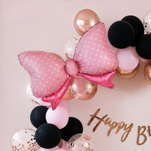 Image of Special You Black Pink Rosegold Birthday Decoration Kit with Bow Theme | Birthday Decoration Items for Girls | Balloon Garland with Chrome & Confetti Balloons, Banner | Party Decor Set