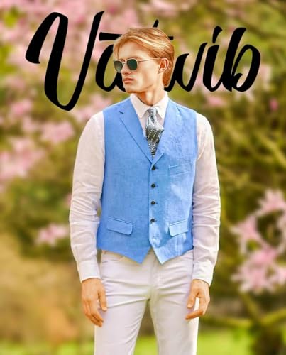 Mens Linen Vest Business Casual Beach Wedding Groomsmen Suit Vest Lightweight Waistcoat2