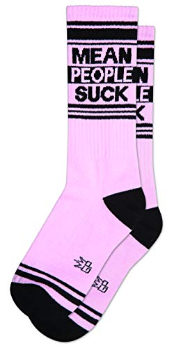 MEAN PEOPLE SUCK Socks by Gumball Poodle: Make A Statement, Unisex Gym Sock: Black and Pink