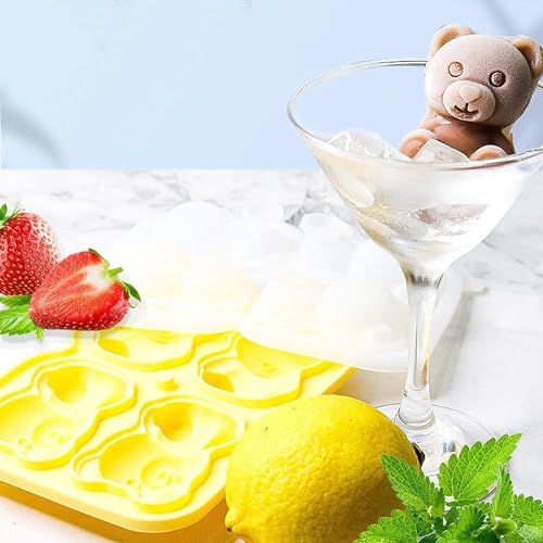 Image of 4-Cavity Silicone Ice Cube Tray Set - DIY Rose and Teddy for Cocktails, Whiskey, Chocolate, and Juice - Reusable, Easy-Release Ice Makers (Teddy Shape)