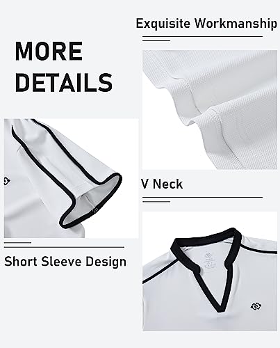 Mofiz Women's Tennis Shirt Short Sleeve Golf Polo Shirt Lady V Neck Active Tops White Xl #TOP4