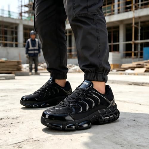Image of Steel Toe Shoes for Men Women Wide Non Slip Work Shoes Steel Toe Sneakers | Non Slip Breathable Wide Toe Box Tennis Work Shoes Puncture Proof Air Cushioned All‑Day Wear Comfortable Safety Shoes