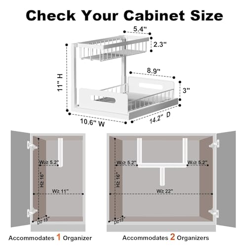 Image of REALINN Under Sink Organizer, Pull Out Cabinet Organizer, 2 Tier Metal Slide Out Shelf with L Shaped Design for Kitchen, Bathroom, Laundry, and Utility Cabinet Storage for Deep Cabinets, White, 2 Pack