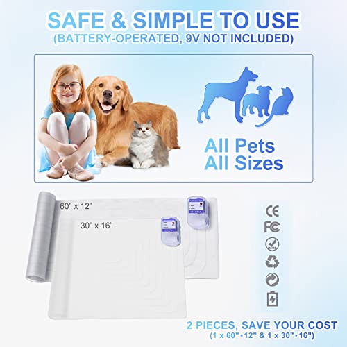 Pet Shock Mat For Dogs And Cats, Scat Shock Pad For Pets Training Indoor, Electric Repellent Mat Keeps Pets Off Couch, Sofa, Countertop & Bed, 3 Moades, 2 Pieces Different Size (60"X12" + 30"X16") #TOP2