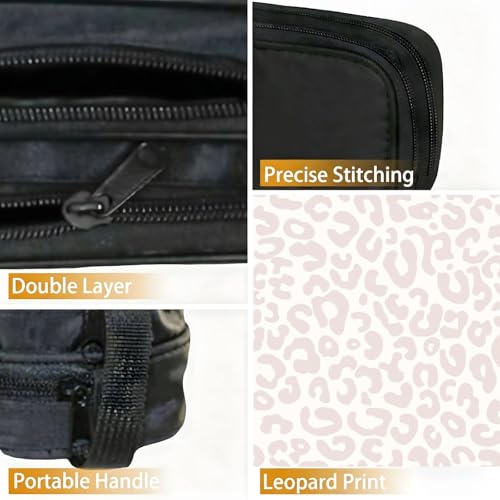 Image of WOBAGMEN Double Layer Pencil Case with Handle Large Pencil Bag Cute Print Pencil Pouch for Boys Girls (Silver Leopard)