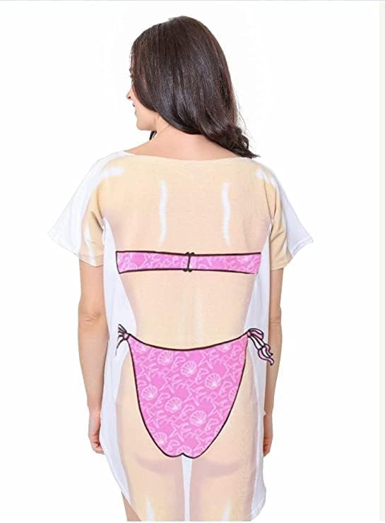 The Original Women's Bikini Shirt - Funny Bikini Print Baggy Bathing Suit Cover-up Dress for Women Men Couples (as1, Alpha, one_Size, Regular, Regular, Hot Pink) - Image 3