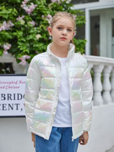 Lovekider Puffer Jacket For Girls Size 8 9 Colorful Down-Alternative Coat With Pockets Packable Warm Pink Outwear Fashion Holographic Jacket For Kids School And Sports #TOP2