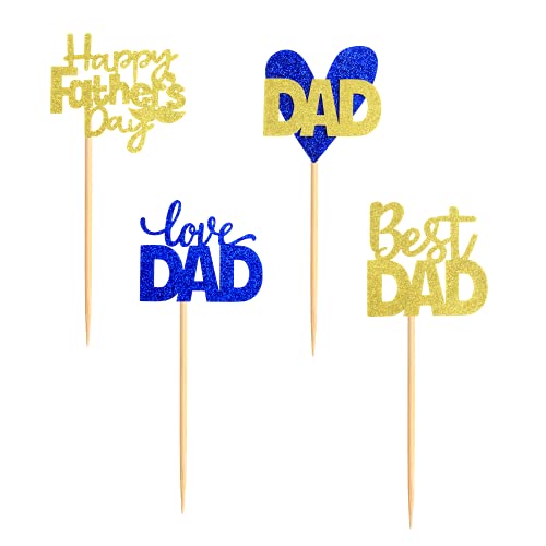48 Pcs Father's Day Cupcake Topper Happy Father's Day Blue Gold Glitter Cupcake Topper Birthday Party Cake Decorations Toppers Picks For Father's Birthday Party Birthday Celebrating Party Supply #TOP7