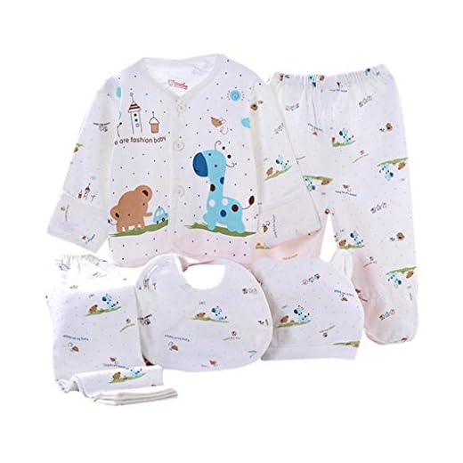 Value Pack Recién Nacido Bebé, LANSKIRT 11PCS Bebé Niña Niño Dibujos Animados Manga Larga Tops + Sombrero + Dos Pantalones + Conjunto de Traje Babero (Multicolor C, 0-3 Meses)