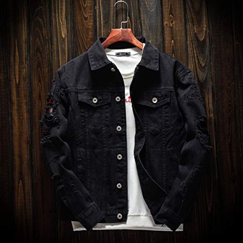 Ripped Denim Jacket for Men Baggy Style Winter Long Sleeve Top Stylish WindbreakerFall2