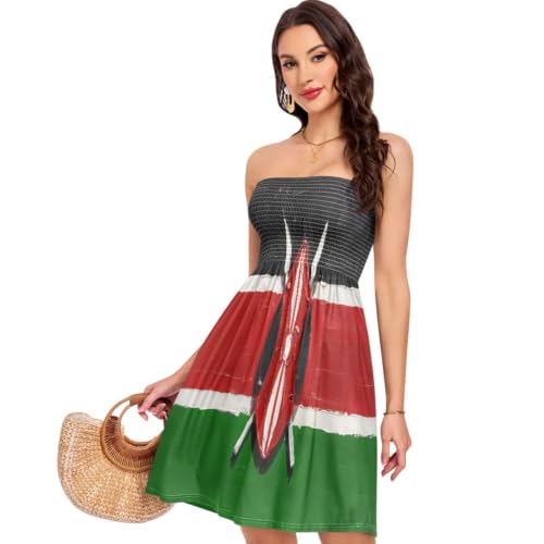 Robe sexy sans bretelles peinture à l'huile Kenya pour plage et fête