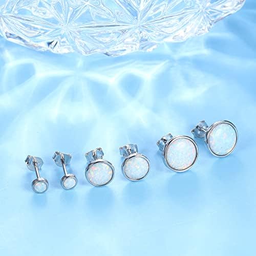 JeweBella 3MM/6MM/8MM 925 Sterling Silver Opal Earrings for Women Girls Plated 18K White Gold Hypoallergenic Opal Stud Earrings for Women Small Sterling Silver Opal Stud Earrings Jewellery