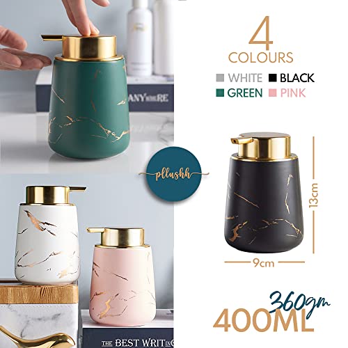 Image of Luxury Ceramic Soap Dispenser (Luxe White) - 400ml Wide Modern Refillable Lotion Shampoo Handwash Bottle Matte White with Gold Marbling Premium Countertop Accessory for Bathroom, Kitchen & Wash Basin