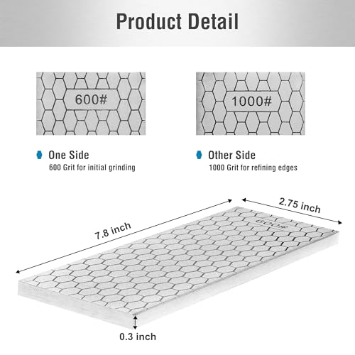 Image of S SATC Diamond Sharpening Stone 2 Side Grit 600 /1000 Diamond Plate Honing Stone 8-inch Hone Sharpener White