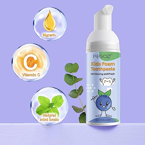 Zahnpasta Kinder Schaumzahnpasta für Kinder 2 x 60 ml, Besondere Kariesschutz für Milchzähne Kinderzahnpasta ohne Fluorid, Zahnaufhellung Zahnpasta für Kinder (Erdbeere+Blaubeere) – Bild 3