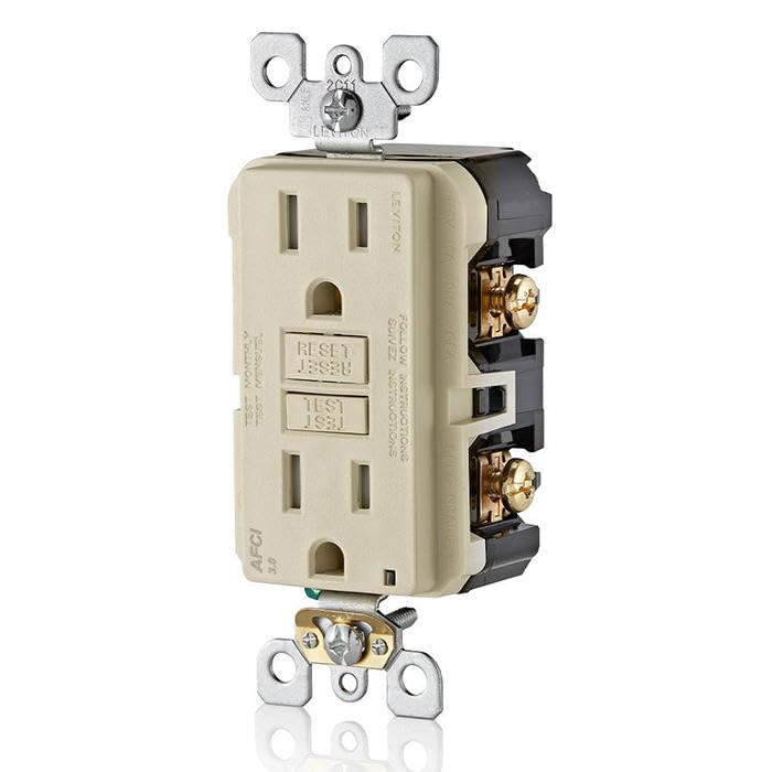 Image of Leviton AFCI Outlet, 15 Amp, Self Test, Tamper-Resistant with LED Indicator Light, Protection from Electrical Fires, AFTR1-T, Light Almond
