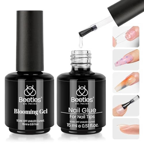 Beetles Nail Glue and Blooming Gel Set - 15ml 2Pcs Nail Art Gel for Blooming Aura Nails Marble Effects and Strong Nail Tips Bonding Nail Supplies for Salon or DIY Manicure at Home