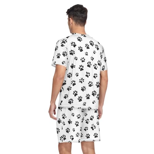 Dog Paw Print Men’s Pajama Sets Short Sleeve Lounge Wear with Elastic Waistband and Drawstring2