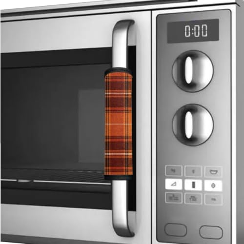 Image of Refrigerator Door Handle Covers Set of 6 Kitchen Electrical Appliances Handle Protector Anti-Slip Fridge Microwave Oven Accessories for Autumn Decor, Fall Orange Plaid