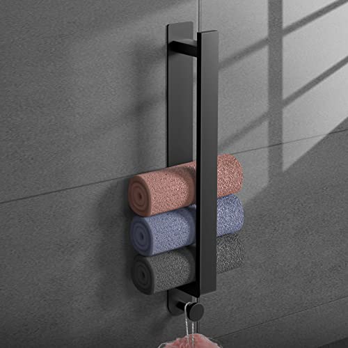 KWANITHINK Handtuchhalter Ohne Bohren Schwarz Matt, Selbstklebende Bad Handtuchhalter Edelstahl, Gästetuchhalter Handtuchhalterung zum Einhängen Badezimmer Wand Gäste WC Cover