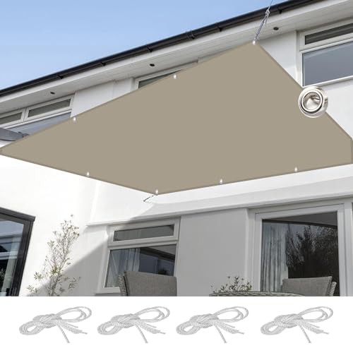 Toldo impermeable rectangular de 2,5 x 9 m, resistente a la intemperie, 98% de lona con bloqueo UV, parasol para patio, jardín, piscina, color gris topo, incluye cuerdas