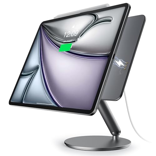 LULULOOK [Upgrade Magnetic Wireless Charging Stand for iPad Pro 12.9 3rd/4th/5th/6th, Foldable Aluminum Alloy Desk Arm Mount with 360° Rotating Base for iPad Air 13