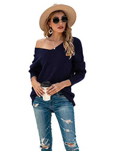 Image of Iandroiy Women's Batwing Sleeve Off Shoulder Loose Oversized Baggy Tops Sweater Pullover Casual Blouse T-Shirt