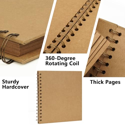 Remowith 7X7 Inch DIY Scrapbook Photo Album, Kraft Blank Paper Scrap Book 40 Pages Memory Book for Wedding Family, Kraft Color