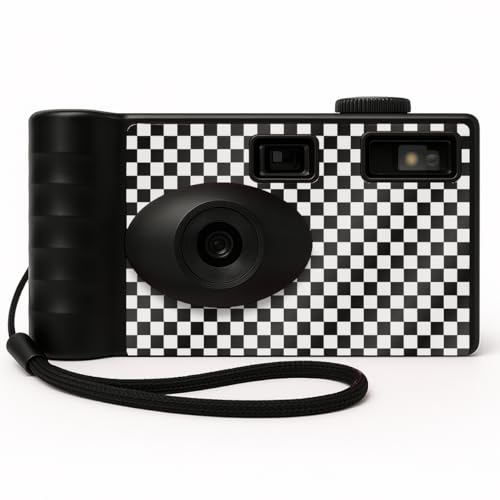 LENSY Screen Free Digital Camera | Four Built in Filters | Rechargeable, 8mp, Lightweight, Focus-Free, Auto-Flash, Easy-to-Use, Reusable, Retro Film-Style Photos (Checker Pattern)