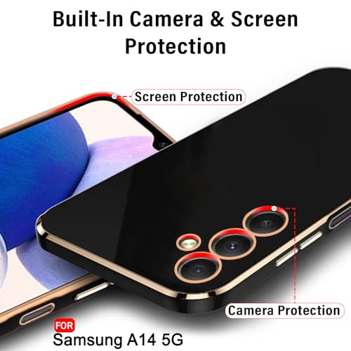 Image of TheGiftKart Luxurious Golden-Plated Back Cover Case for Samsung Galaxy A14 4G / A14 5G | Raised Lips for Camera & Screen Protection | Shockproof Design | Back Cover Case for Samsung A14 (TPU, Black)