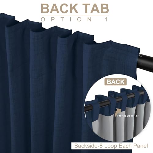 Image of 100% Blackout Shield Linen Blackout Curtains for Bedroom 72 Inches Long, Back Tab /Rod Pocket Living Room Drapes, Thermal Insulated Blackout Curtains 2 Panels Set, 50 inch W x 72 inch L, Midnight Blue
