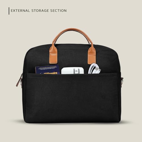 Image of AirCase Office Canvas Sling Messenger Bag fits upto 15.6 inch Laptop /Macbook, PU Leather Handles, Detachable Shoulder Strap, Easy to Clean, for Office /Travel, Men & Women - 6 month Warranty