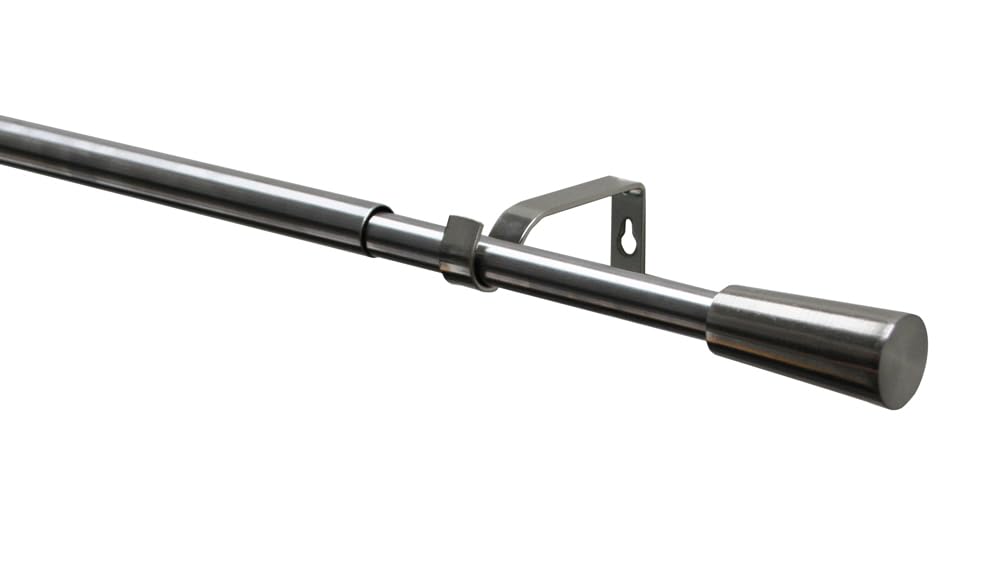 GARDINIA Kos Cone Curtain Pole Set, Extendible Complete Set Including Brackets, Finials, Mounting Material, Length 120-210 cm, Diameter 19/16 mm, Metal, Stainless Steel Look