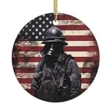 WHJSHOP Pendentif rond en céramique de Noël pour centres commerciaux, supermarchés, magasins, maisons, ligne rouge, pompier, drapeau des États-Unis