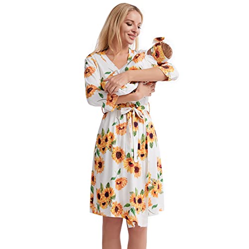 Image of Galabloomer Maternity Robe and Baby Receiving Blanket, Matching Mommy Labor Delivery Robe and Swaddle Set