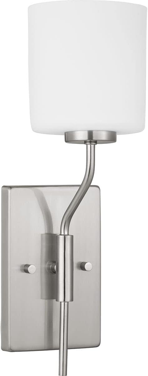 Progress Lighting Tobin Collection 1-Light Etched White Glass Modern Bath Vanity Light Brushed Nickel