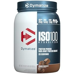 ISO100 Hydrolyzed Protein Powder by Dymatize, Gourmet Chocolate, High Protein Powder, 100% Whey Isolate Protein Powder, 25g of Protein, Gluten Free, 20 Servings