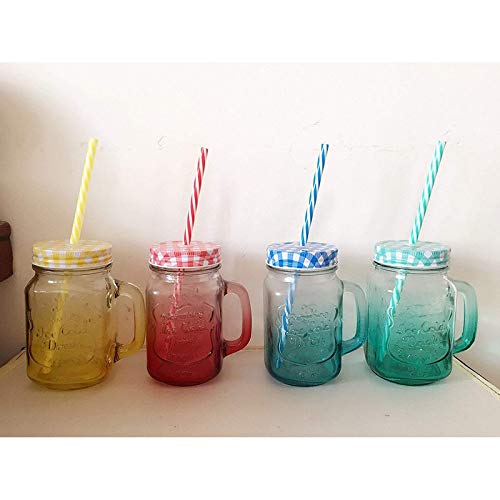 DARKZONE France Edition Mason Glass Jar Mug with Straw and Handle (Clear) Used for Mocktail, Smoothie, Milk-Shake - Pack of 1 1