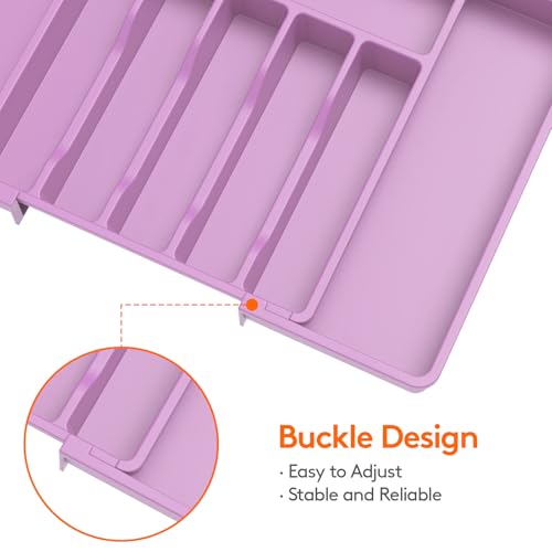 Lifewit Silverware Drawer Organizer, Expandable Utensil Tray for Kitchen, BPA Free Flatware and Cutlery Holder, Adjustable Plastic Storage for Spoons Forks Knives, 13-22 x 15", Purple