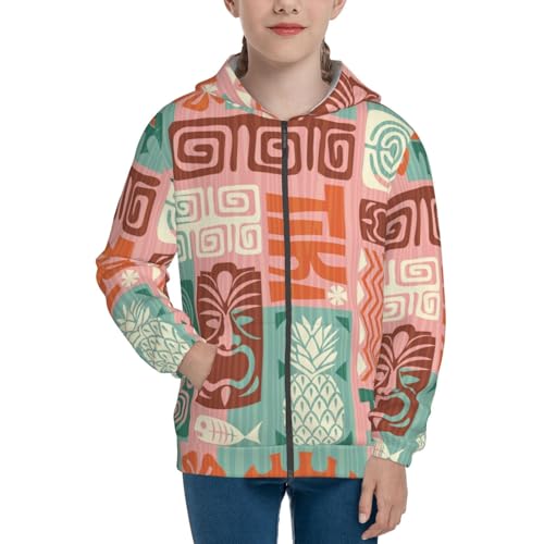 Exotic Tiki Pattern Kids Pullover Hoodies Boys Zip Up Sweatshirts Girls Athletic Clothes with Pocket3