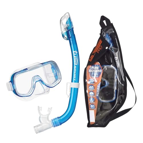 TUSA Sport Youth Mini-Kleio Mask and Dry Snorkel Combo Set, Clear Blue, UC-2022P-CB