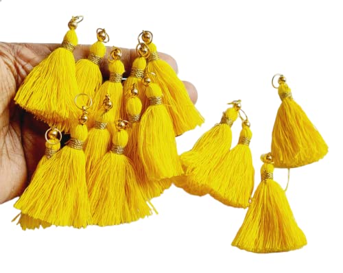 Image of Zippy Flora Micro 1.5 inch Length Cotton Handmade Tassels for Saree /Blouse /Dupatta /DIY /Decor (Pack of 12) (Bright Yellow)