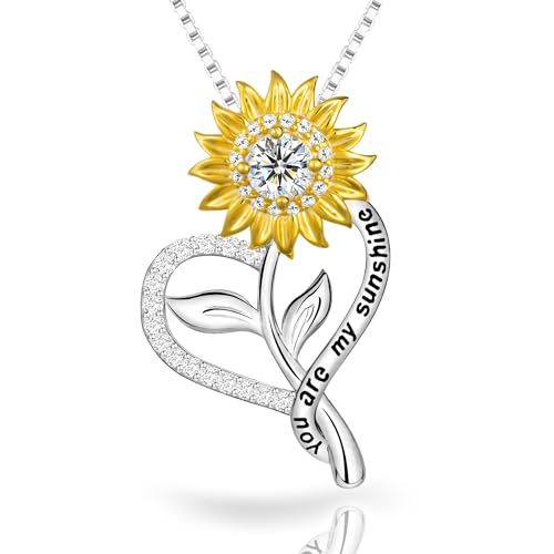 1 Carat Moissanite Sunflower Pendant Necklace | 'You Are My Sunshine' Engraved Heart Charm | 925 Sterling Silver | Radiant Anniversary, Wedding, Timeless Commitment Gift for Her