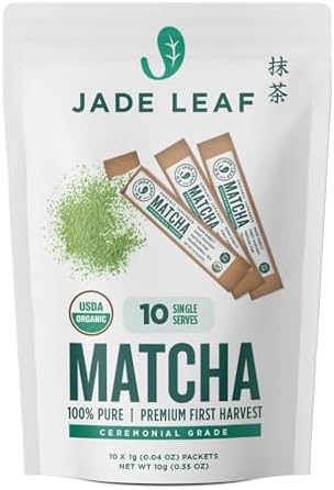 Jade Leaf Matcha Organic Ceremonial Grade Matcha Powder - On The Go Packets for Lattes, Smoothies, Usucha, 10 Count (0.04 Ounce Packets)